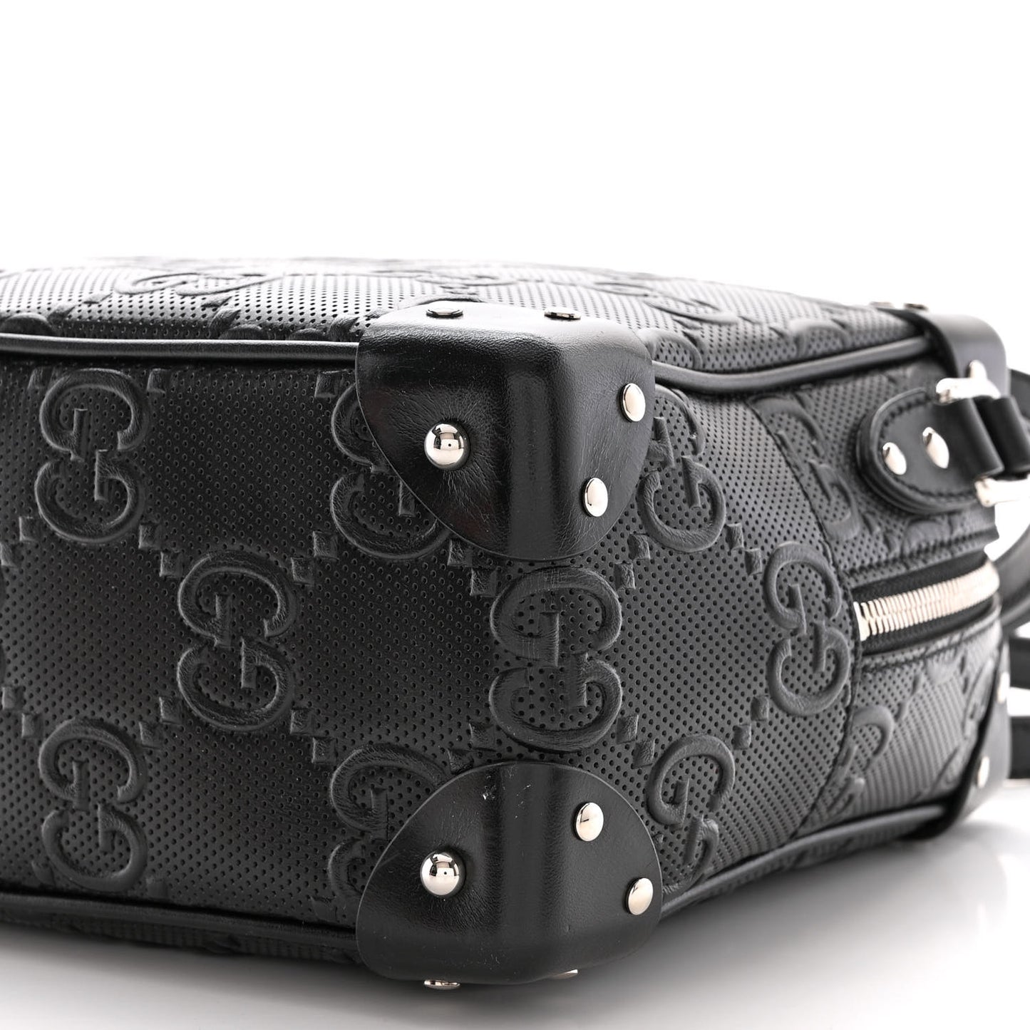 Calfskin GG Tennis Embossed Square Messenger Bag Black