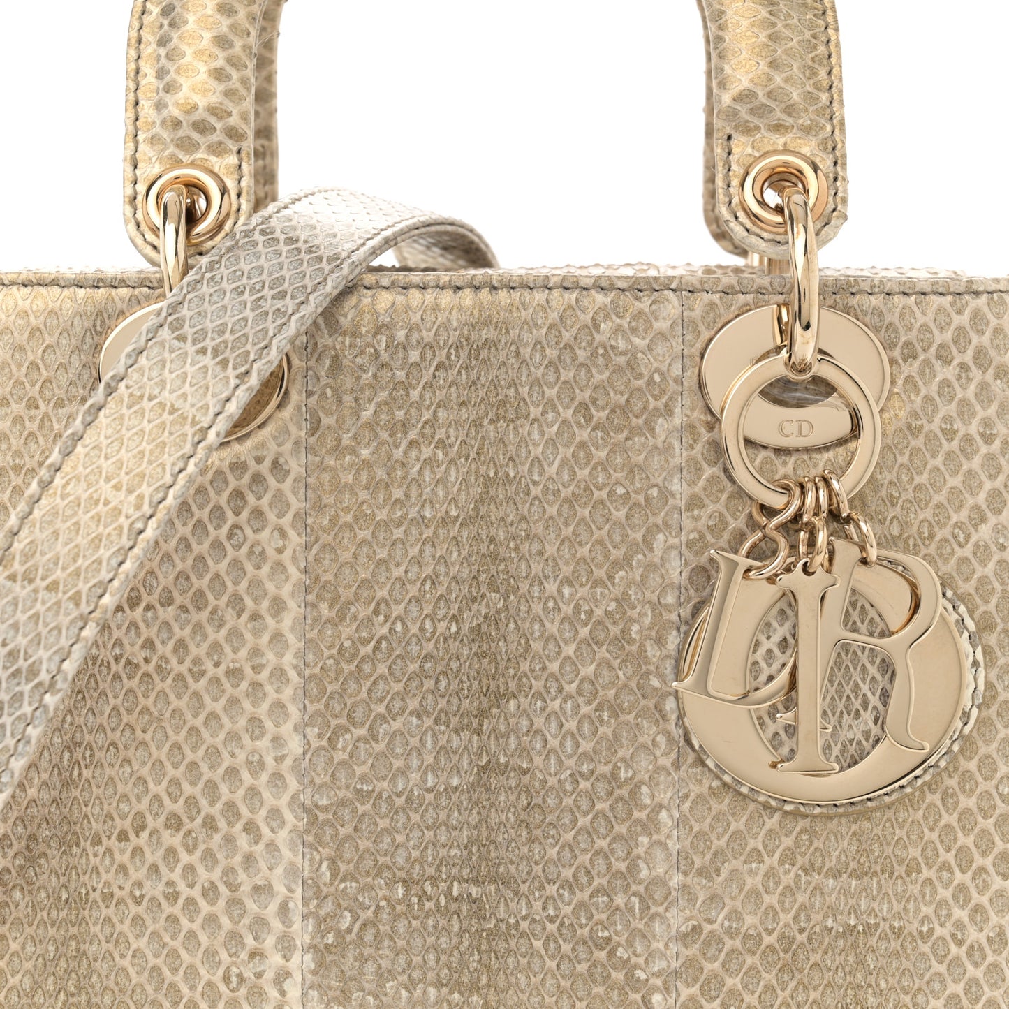 Metallic Snakeskin Small Lady Dior Gold