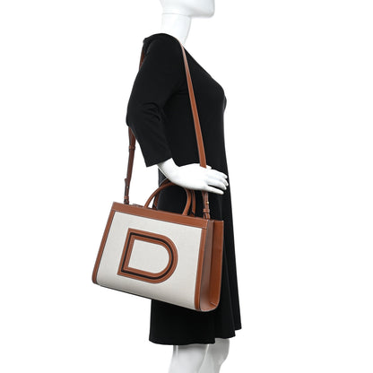 Delvaux Canvas Calfsim Frame Tote PM Natural Brandy 2 of 9