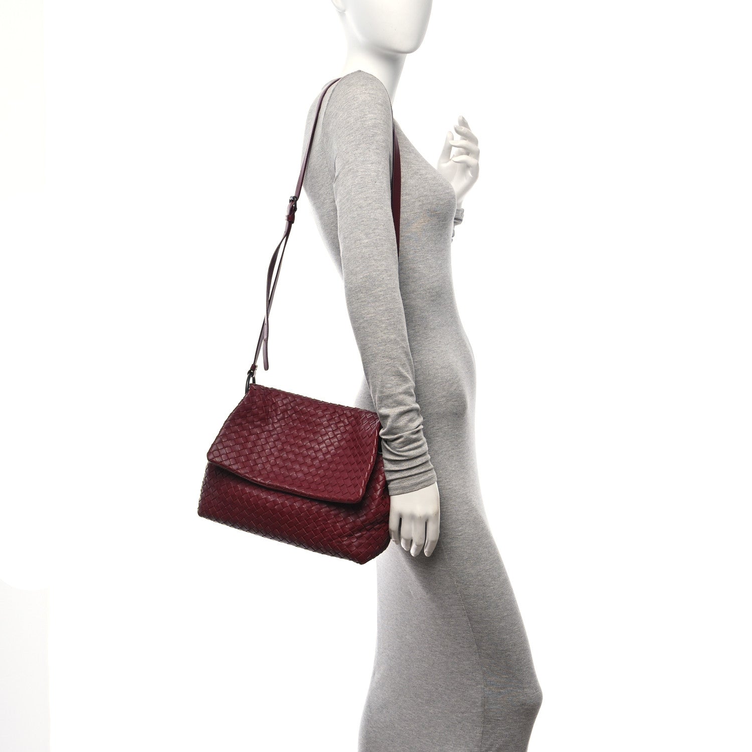 Bottega Veneta Nappa Intrecciato Flap Shoulder Bag Bordeaux 2 of 10
