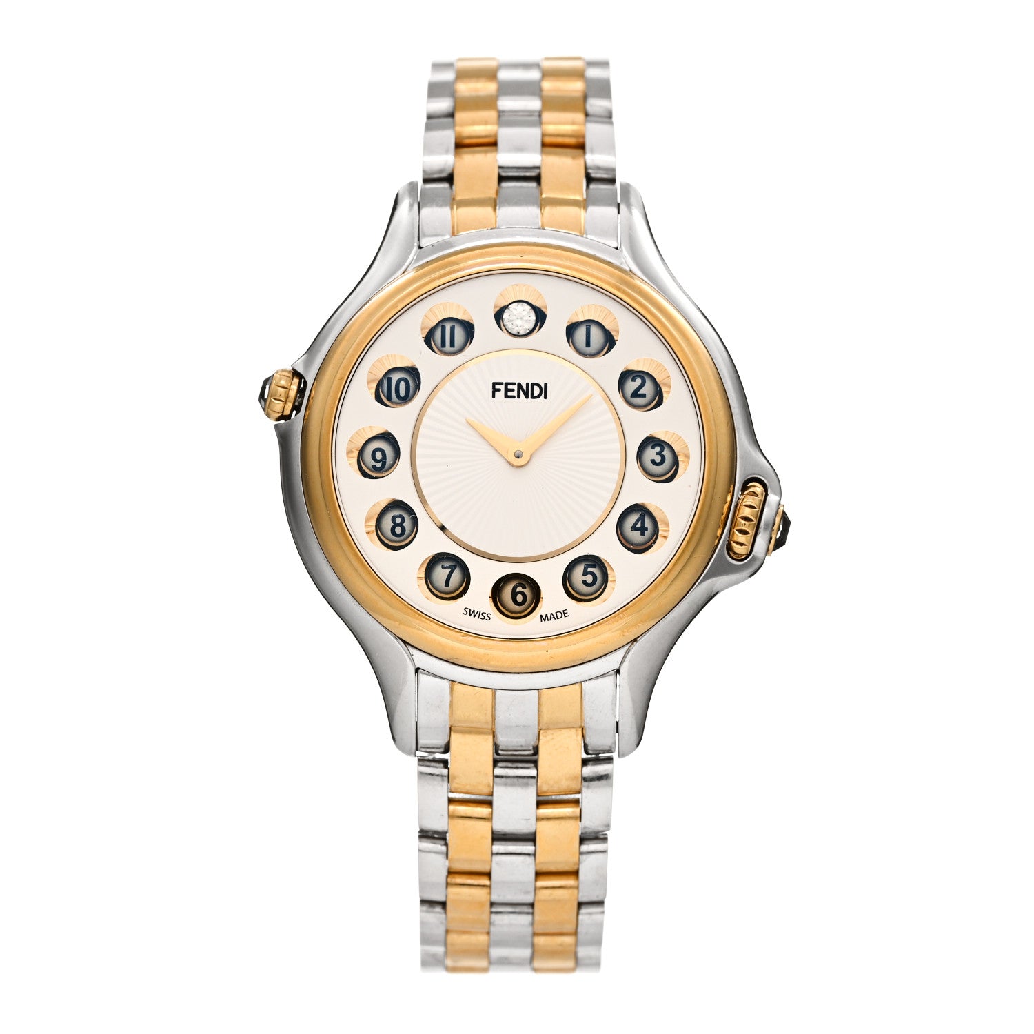Fendi Stainless Steel Diamond Topaz 38mm Crazy Carats Two Tone Quartz Watch Silver 1 of 7