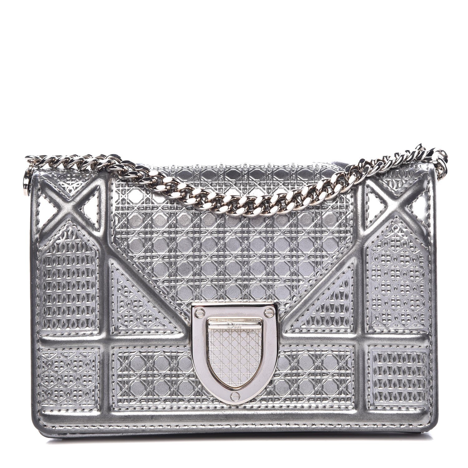Christian Dior Metallic Patent Micro-Cannage Baby Diorama Flap Bag Silver 1 of 10