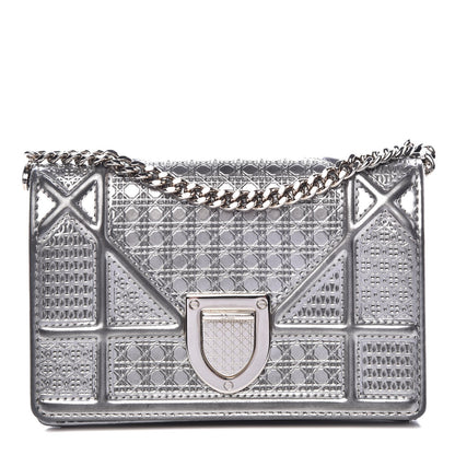 Christian Dior Metallic Patent Micro-Cannage Baby Diorama Flap Bag Silver 1 of 10