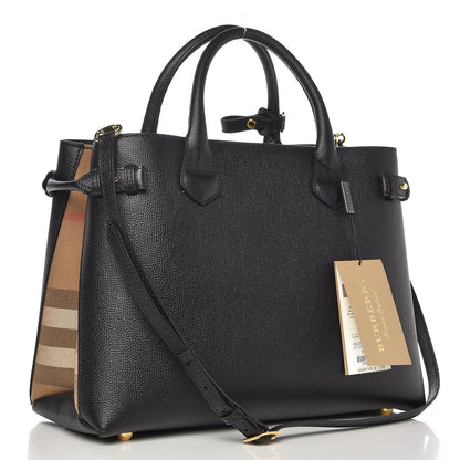Burberry Grainy Calfskin House Check Medium Banner Tote Black 4 of 8