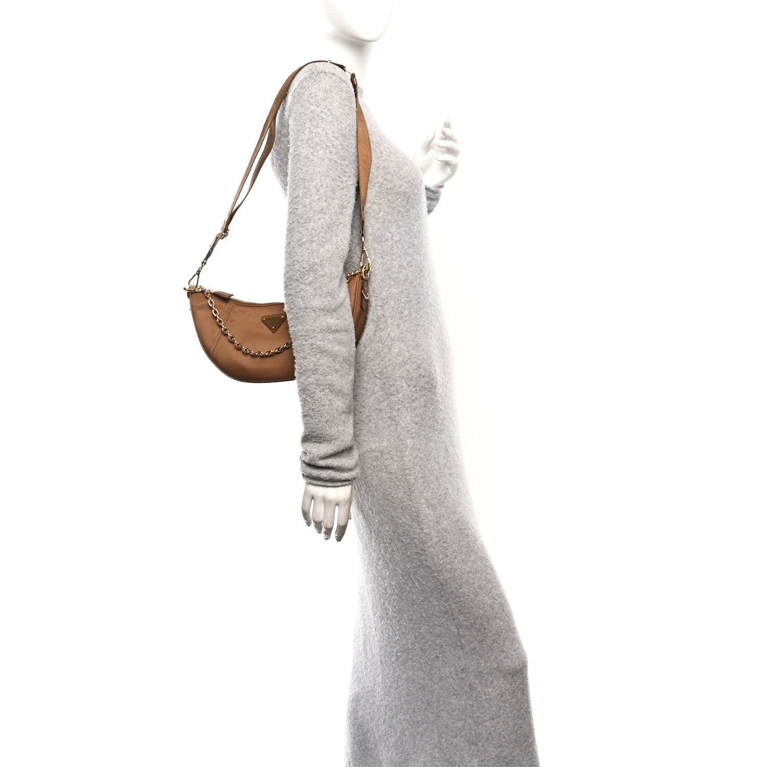 Prada Re-Nylon Saffiano Demi-lune Shoulder Bag Brandy 2 of 9