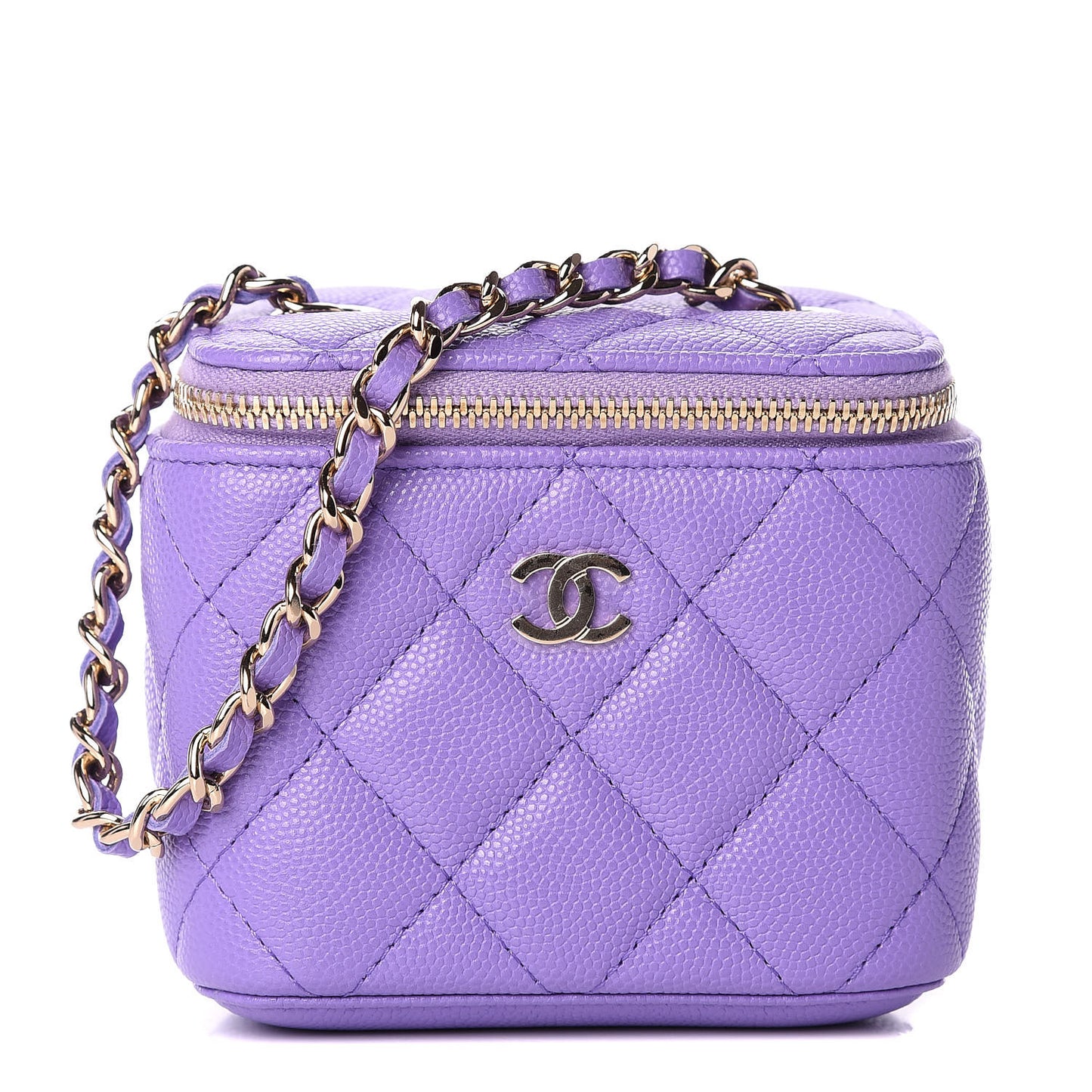 Caviar Quilted Mini Vanity Case With Chain Purple