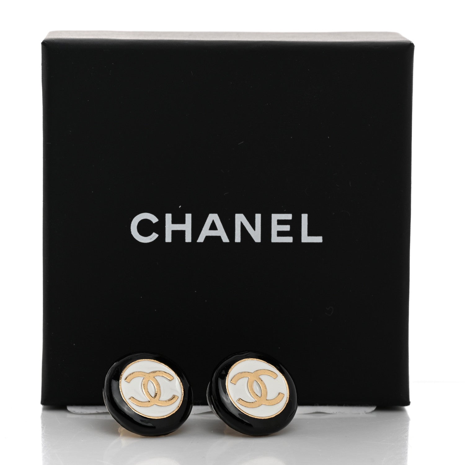 Chanel Enamel CC Stud Earrings Black White 5 of 5