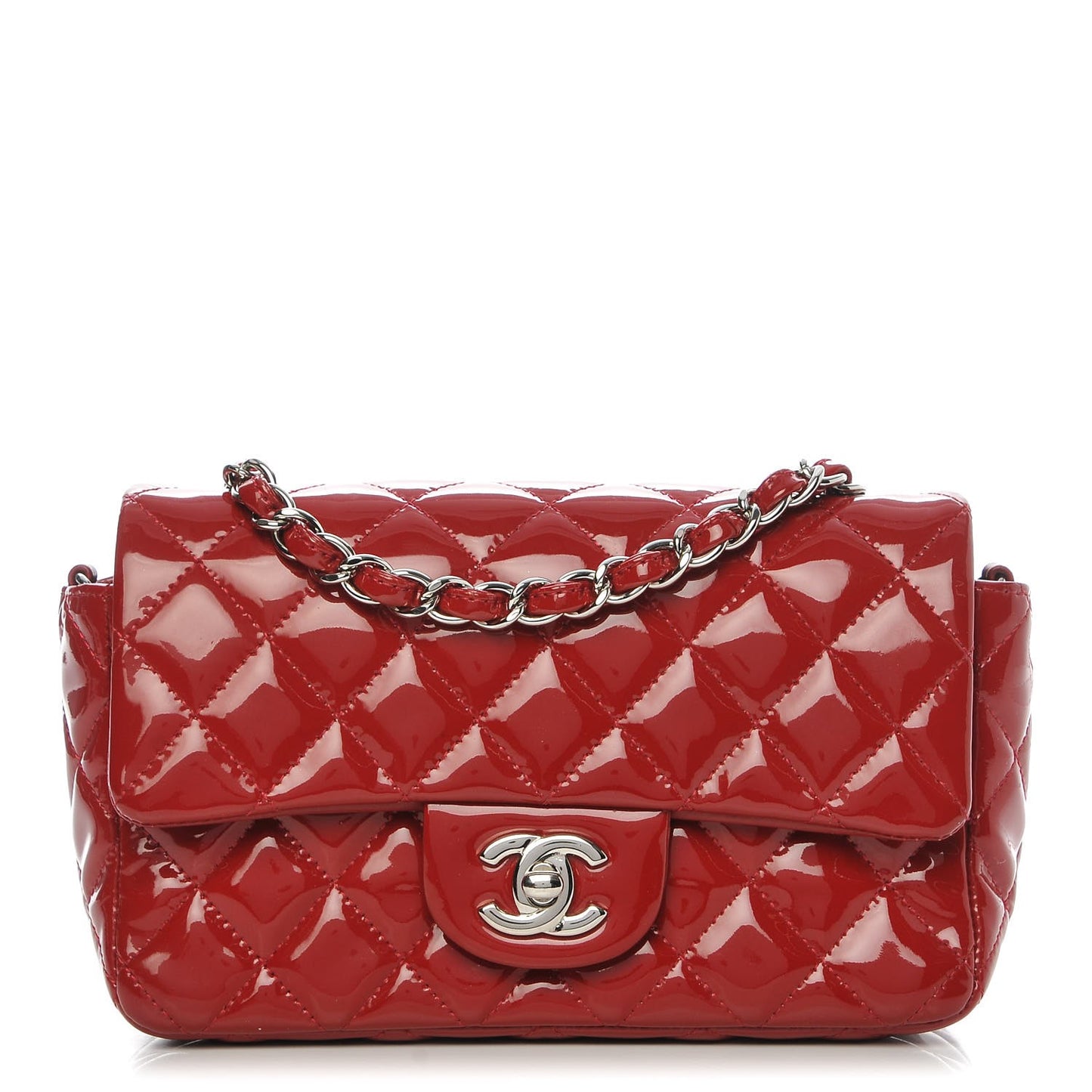 Patent Calfskin Quilted Mini Rectangular Flap Red