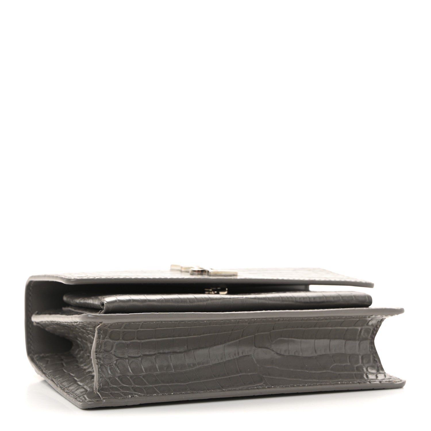 Saint Laurent Calfskin Crocodile Embossed Monogram Sunset Chain Wallet Fog 4 of 14