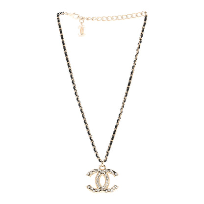 Chanel Lambskin Crystal CC Chain Pendant Necklace Black Gold 3 of 6