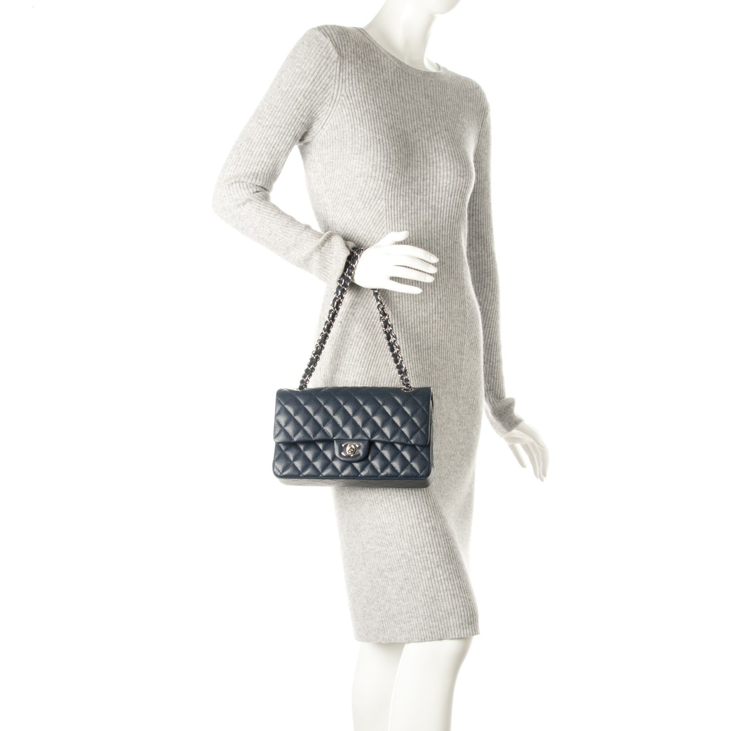 Chanel Caviar Quilted Medium Double Flap Navy 2 of 8