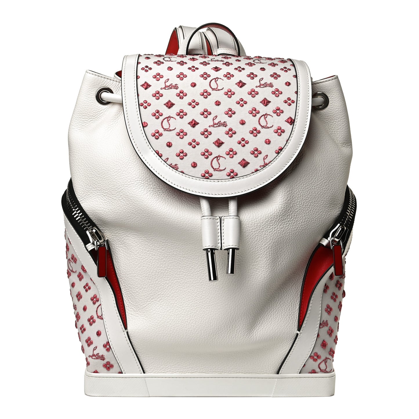 Calfskin Embroidered Explorafunk Backpack White
