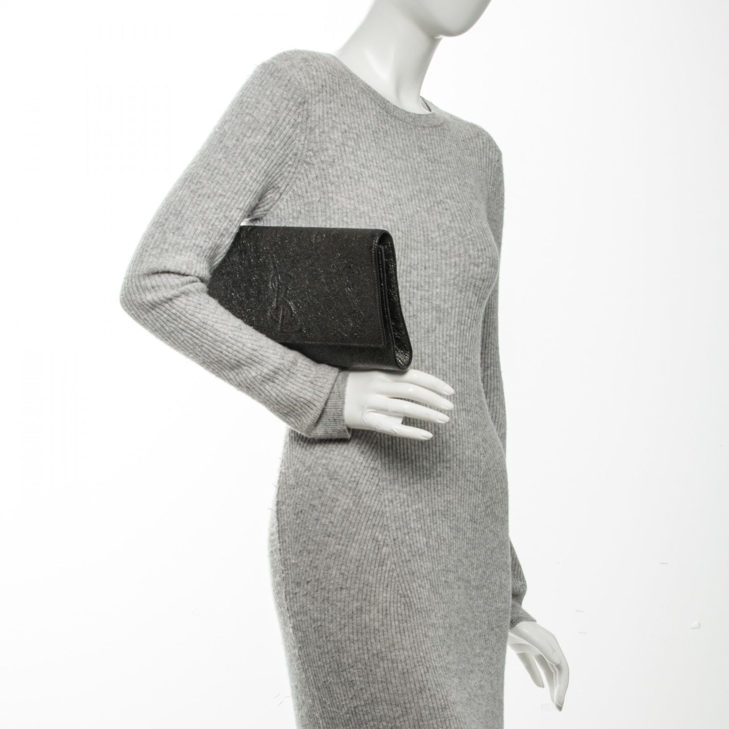 Metallic Textured Large Belle De Jour Clutch Dark Silver