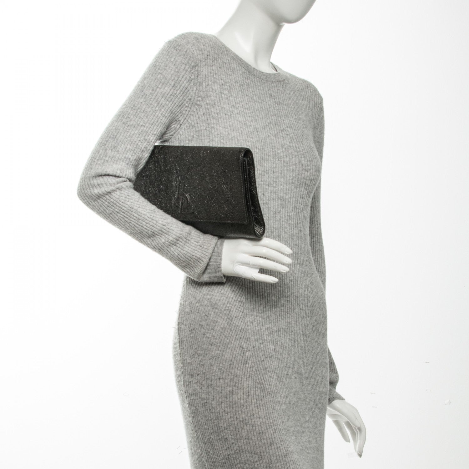 Saint Laurent Metallic Textured Large Belle De Jour Clutch Dark Silver 2 of 8