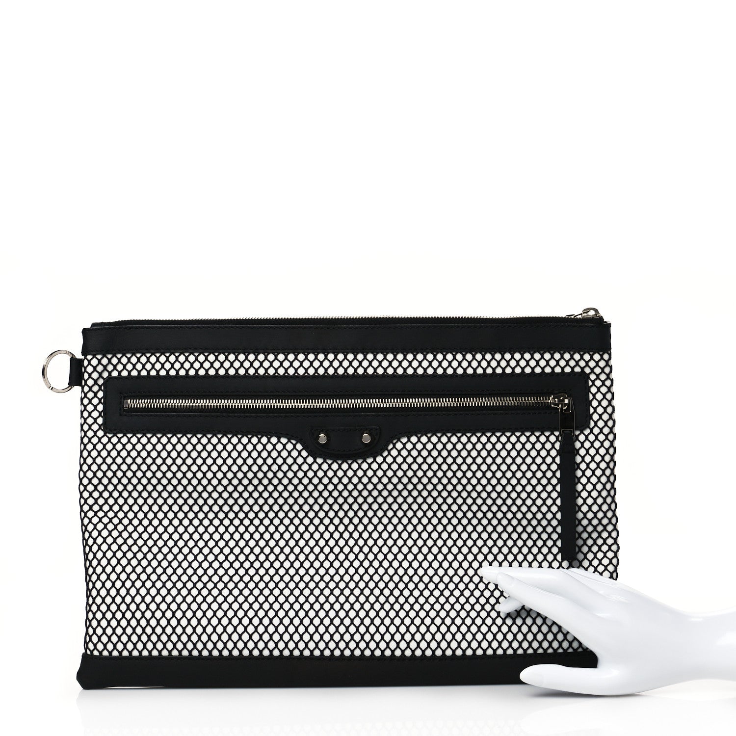 Balenciaga Nylon Mesh Lambskin Classic Silver Hardware Large Clip White Black 2 of 9