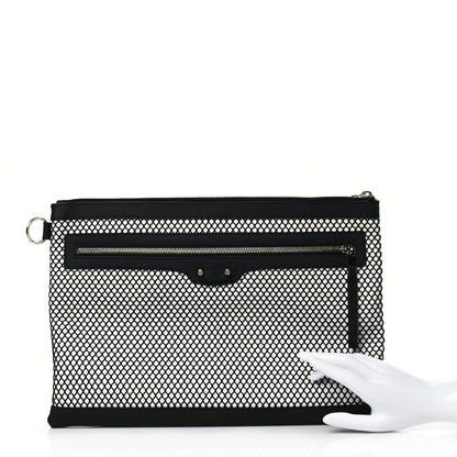 Balenciaga Nylon Mesh Lambskin Classic Silver Hardware Large Clip White Black 2 of 9
