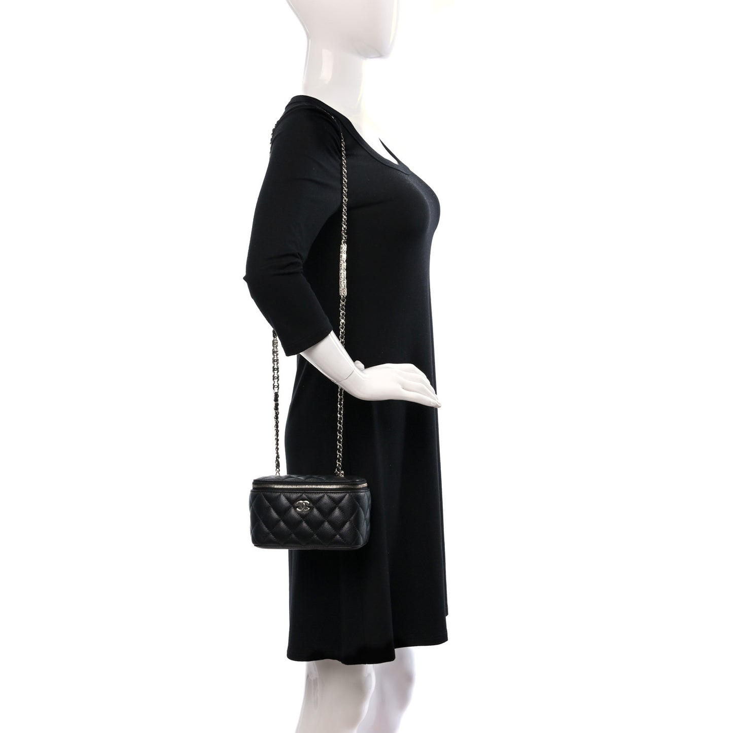 Caviar Quilted Small Vanity Case With Chain Black