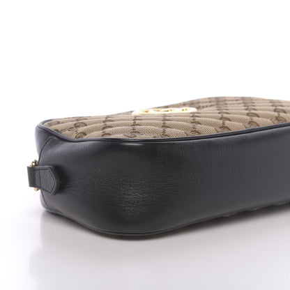 Gucci Monogram Matelasse Diagonal Small GG Marmont Chain Shoulder Bag Beige Black 8 of 11