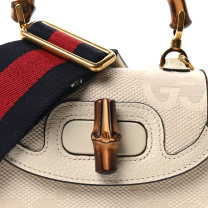 Gucci Monogram Jumbo GG Textured Dollar Calfskin Web Small Bamboo 1947 Top Handle Bag Off White 8 of 10