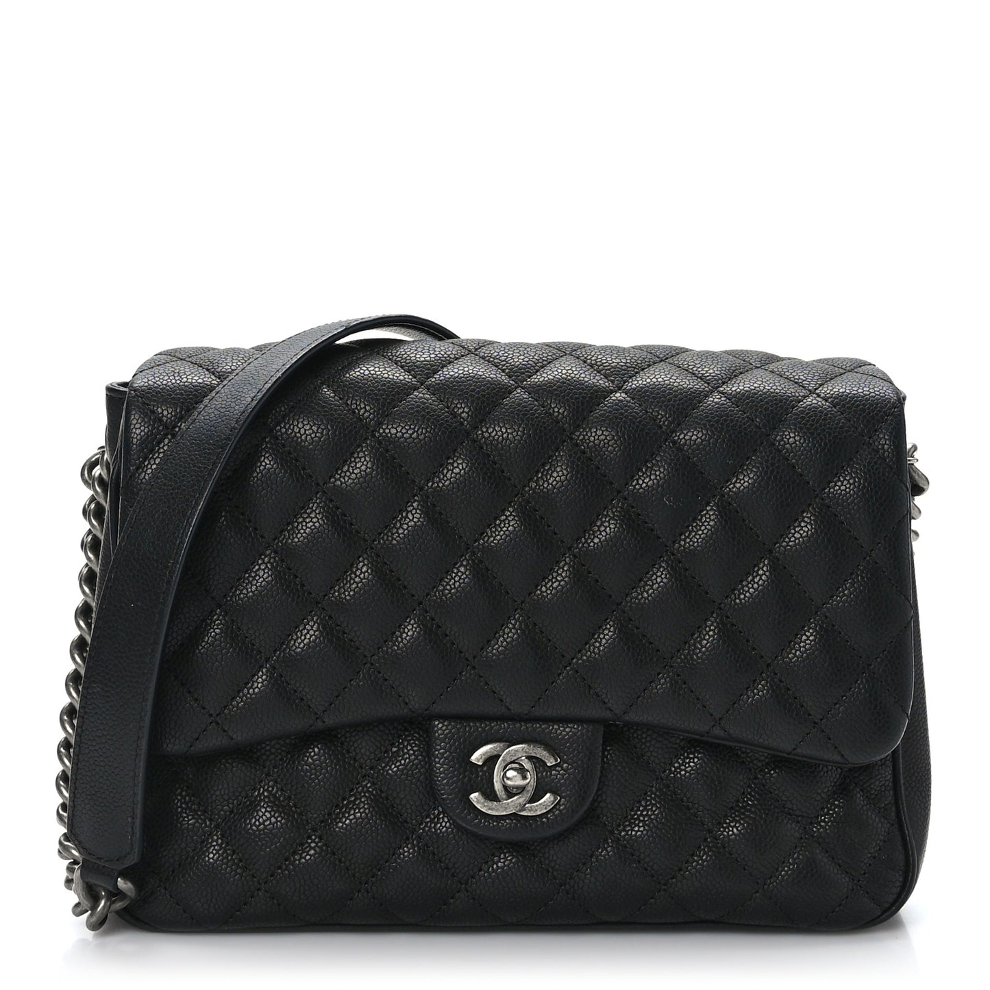 Caviar Quilted Medium Rock In Rome Single Flap Black