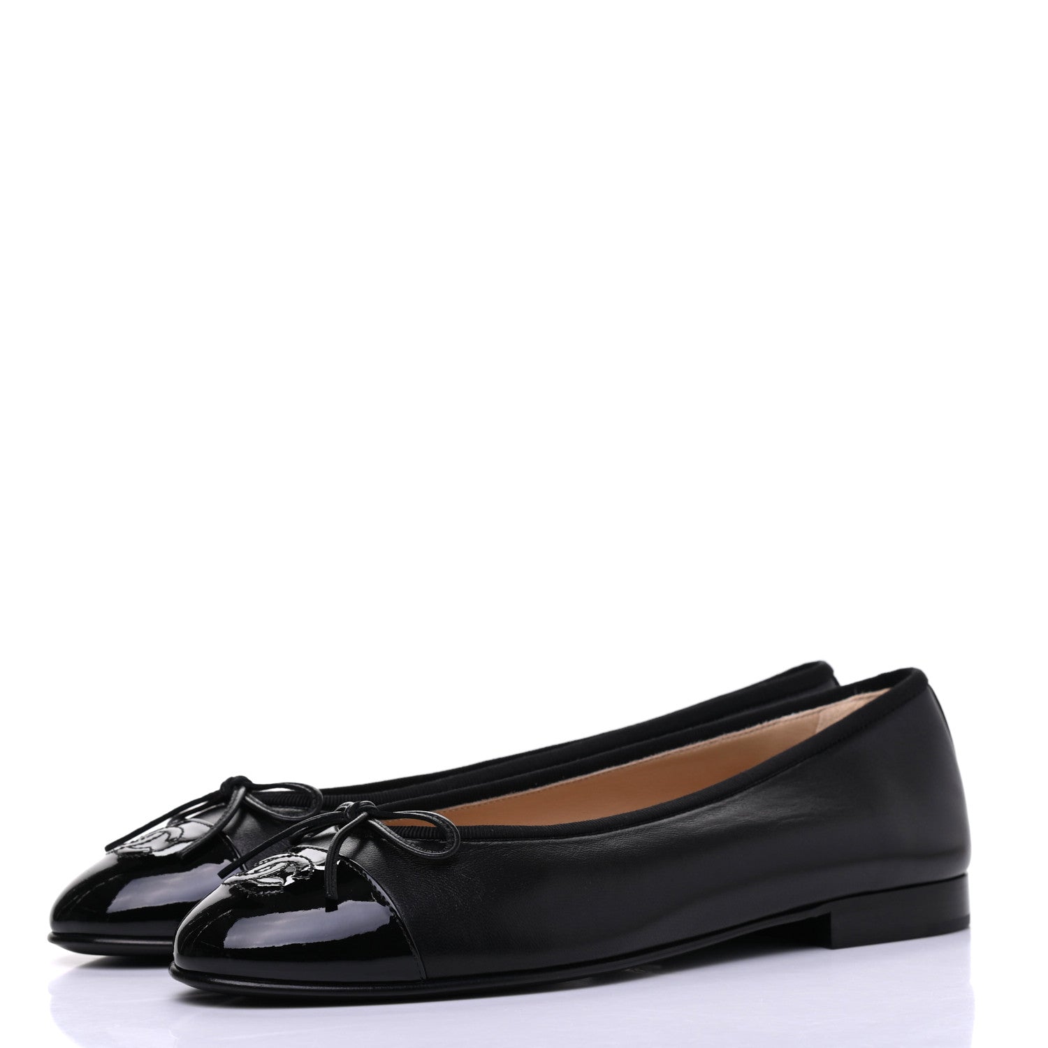 Chanel Lambskin Patent Cap Toe Ballerina Flats 39 Black 3 of 9