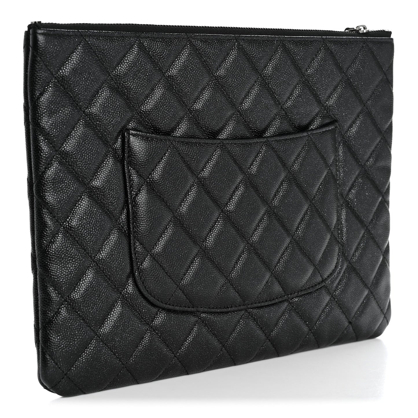 Iridescent Caviar Quilted Medium Cosmetic Case Black