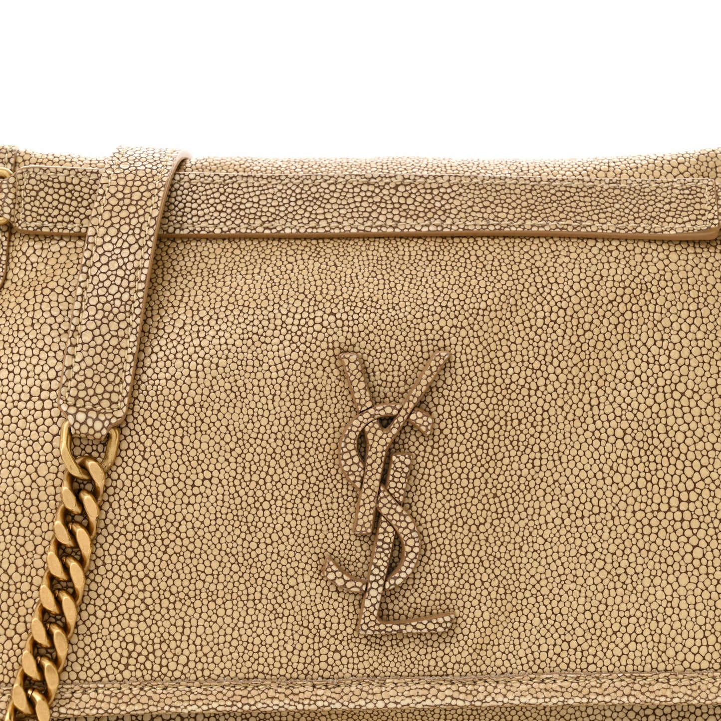 Stingray Embossed Monogram Medium Niki Chain Satchel Beige