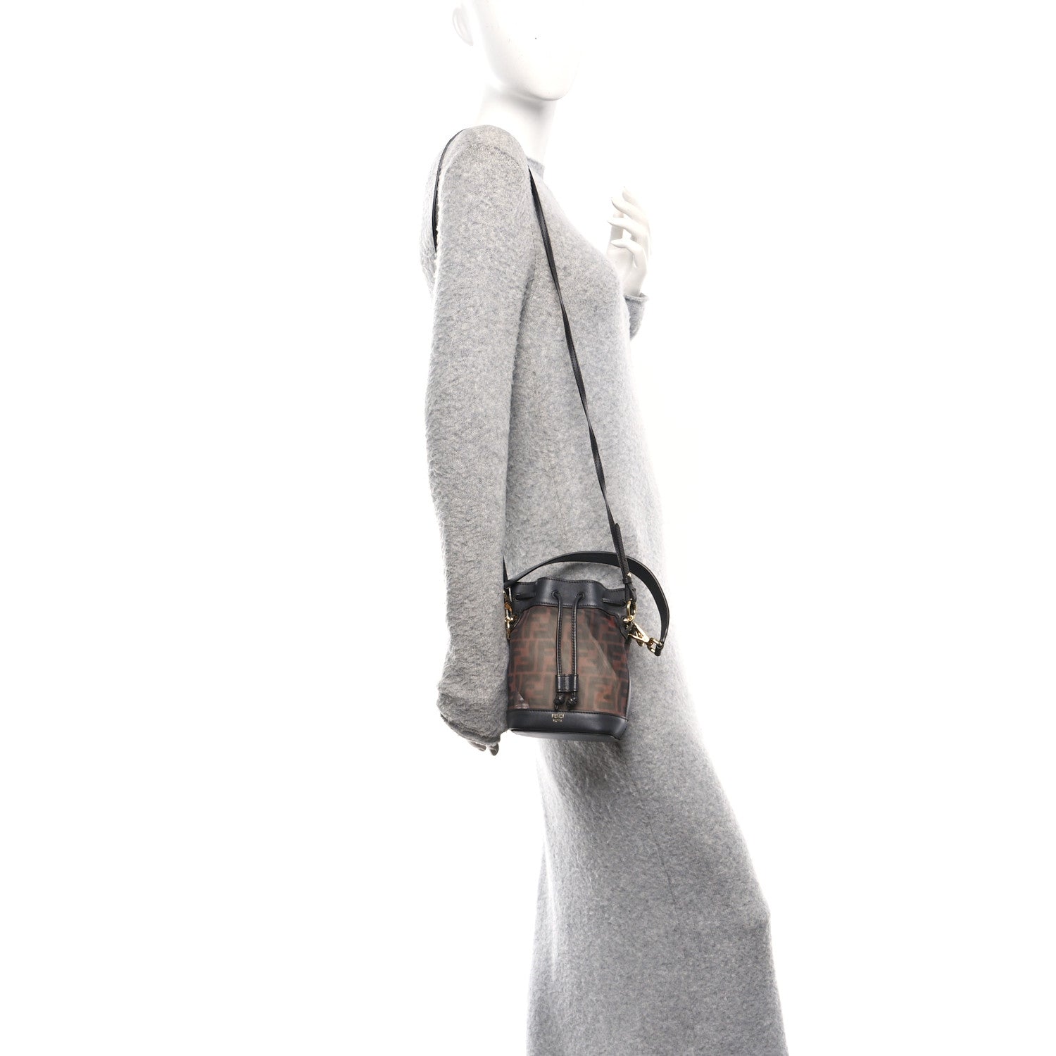 Fendi Mesh Vitello Grace F is Fendi FF 1974 Mini Mon Tresor Bucket Bag Marrone Black Ebano 2 of 10