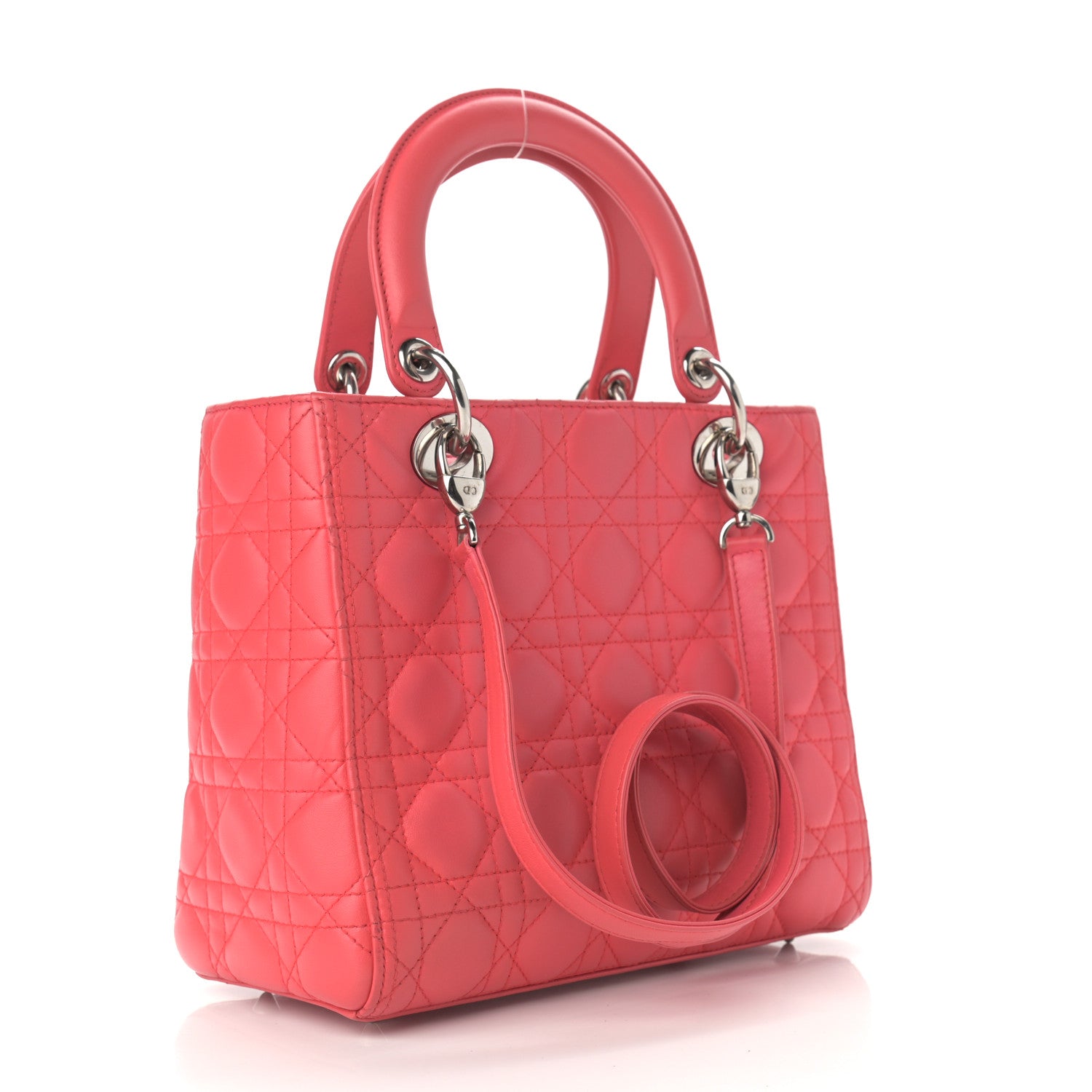 Christian Dior Lambskin Cannage Medium Lady Dior Coral 3 of 12