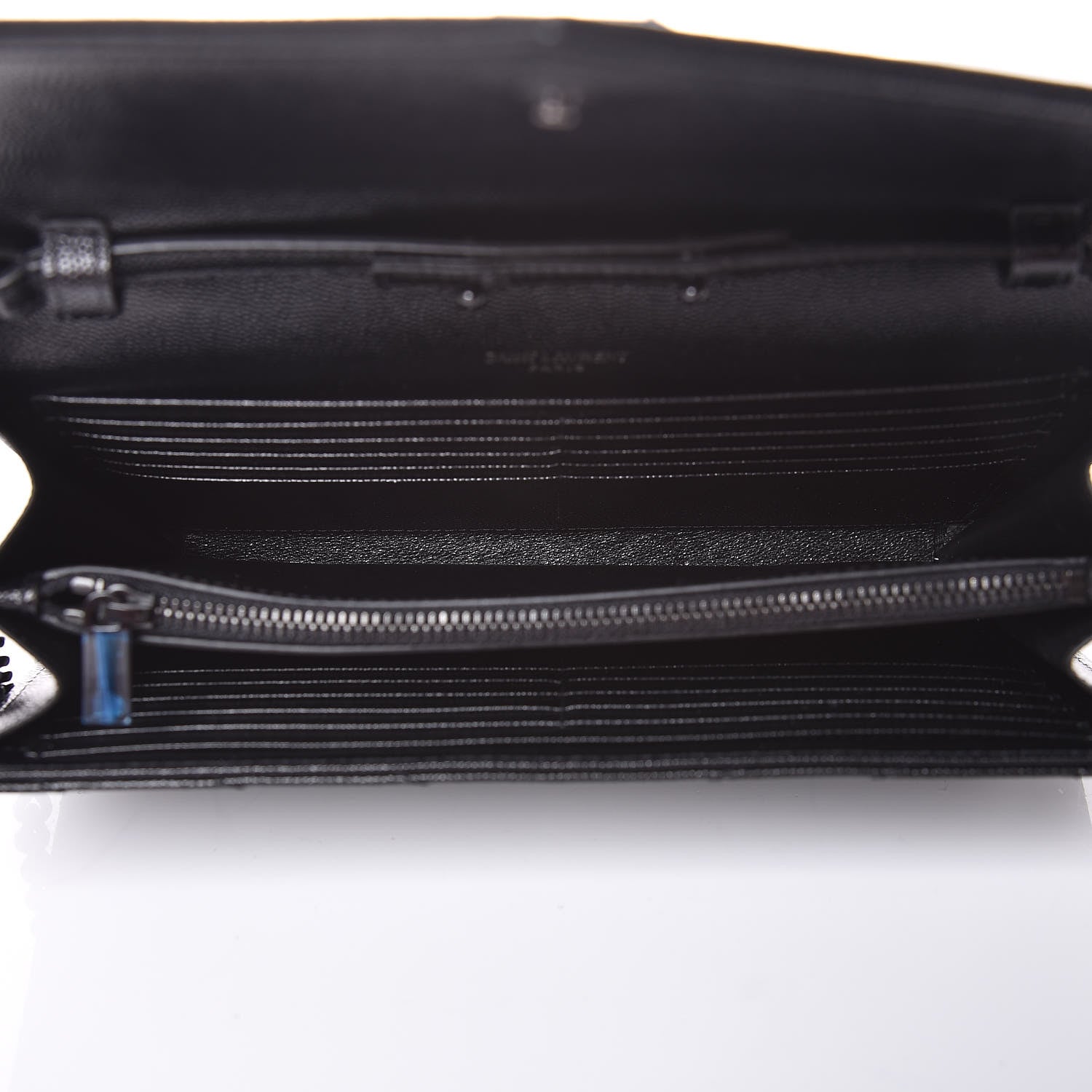 Saint Laurent Grain De Poudre Matelasse Chevron Monogram Chain Wallet Black 5 of 6