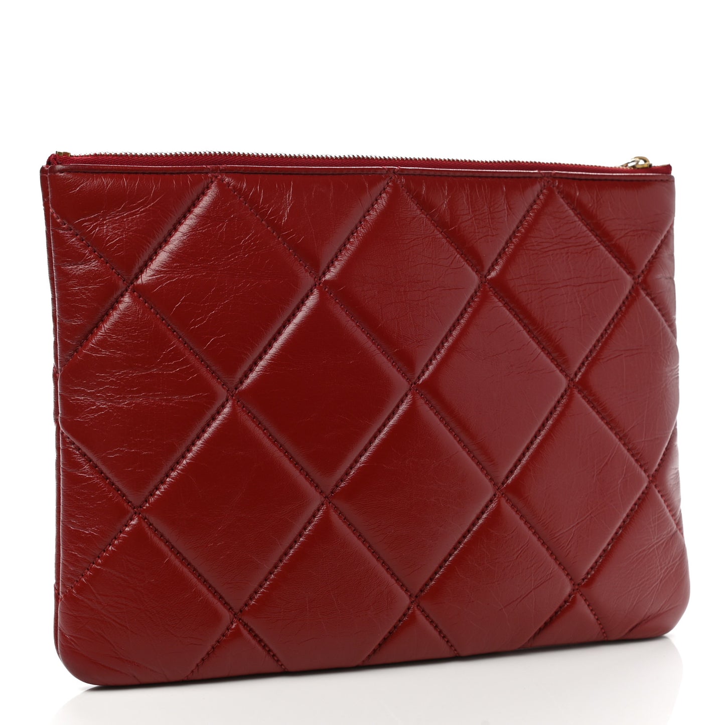 Shiny Lambskin Quilted CC Large Cosmetic Case Red