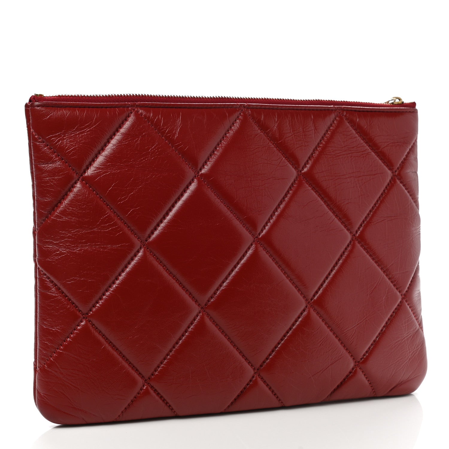 Chanel Shiny Lambskin Quilted CC Large Cosmetic Case Red 3 of 7