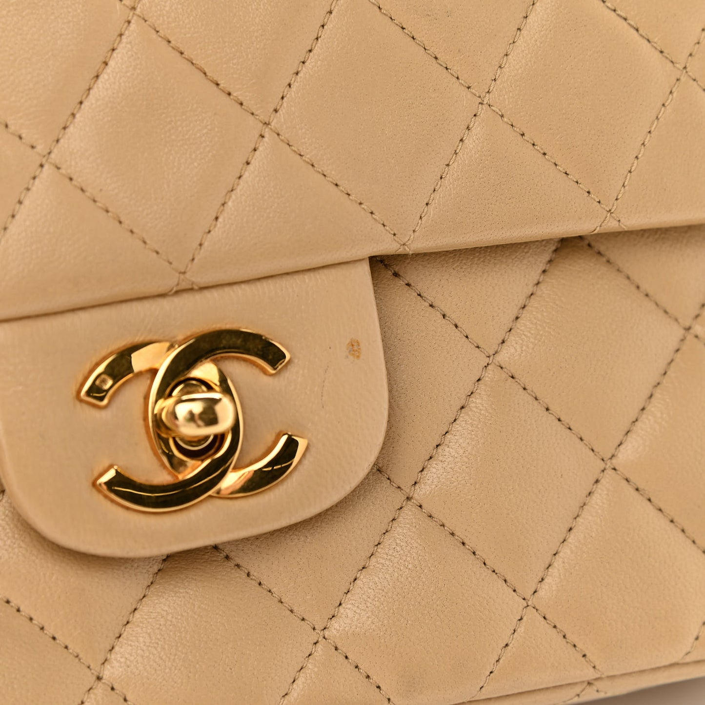 Lambskin Quilted Small Double Flap Beige