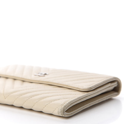 Chanel Calfskin Chevron Quilted Flap Wallet Light Beige 7 of 13