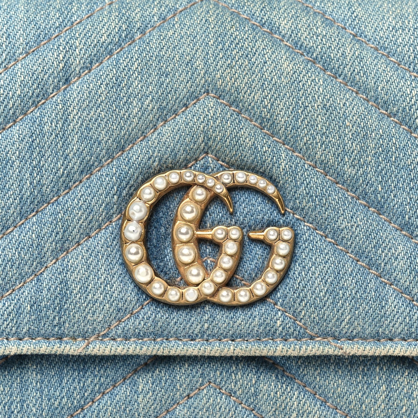 Denim Matelasse Pearly GG Marmont Continental Wallet Blue