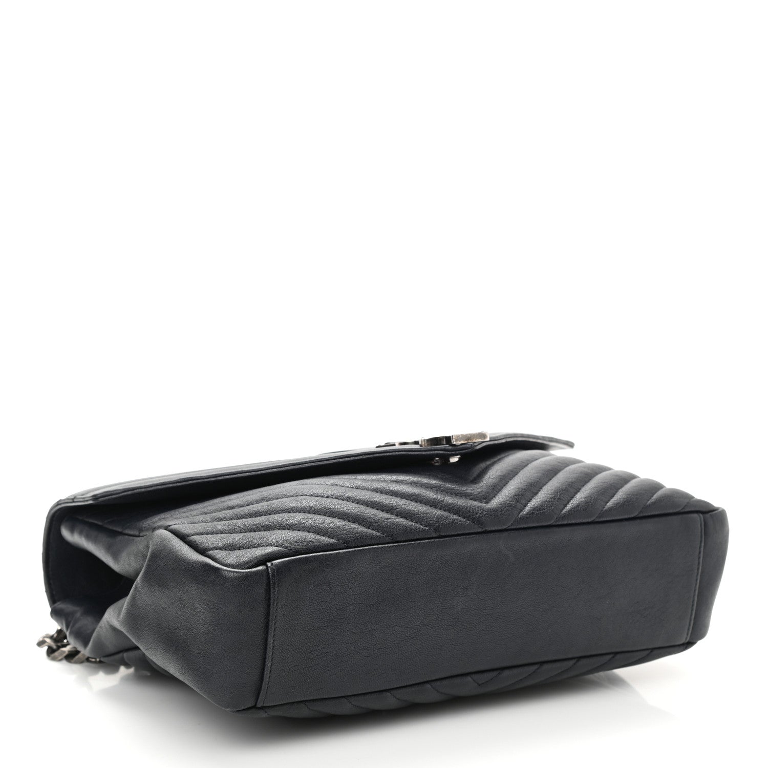 Saint Laurent Sheepskin Matelasse Chevron Monogram Large College Satchel Deep Marine 4 of 9