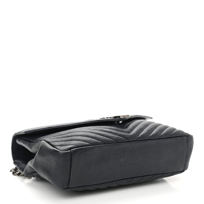 Saint Laurent Sheepskin Matelasse Chevron Monogram Large College Satchel Deep Marine 4 of 9