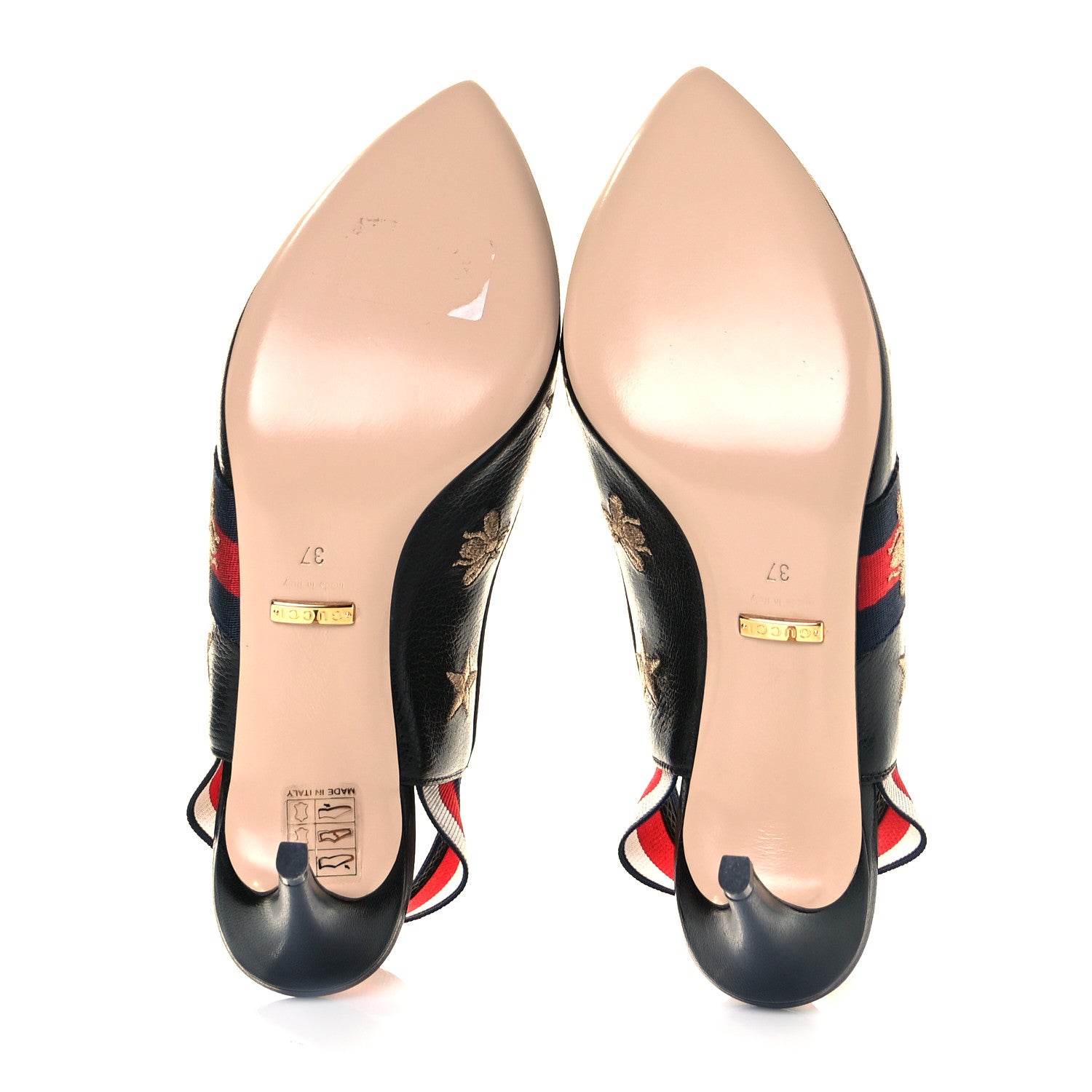 Gucci Malaga Kid Web Bee Star Embroidered Sylvie High Heel Slingback Pumps 37 Black 5 of 9