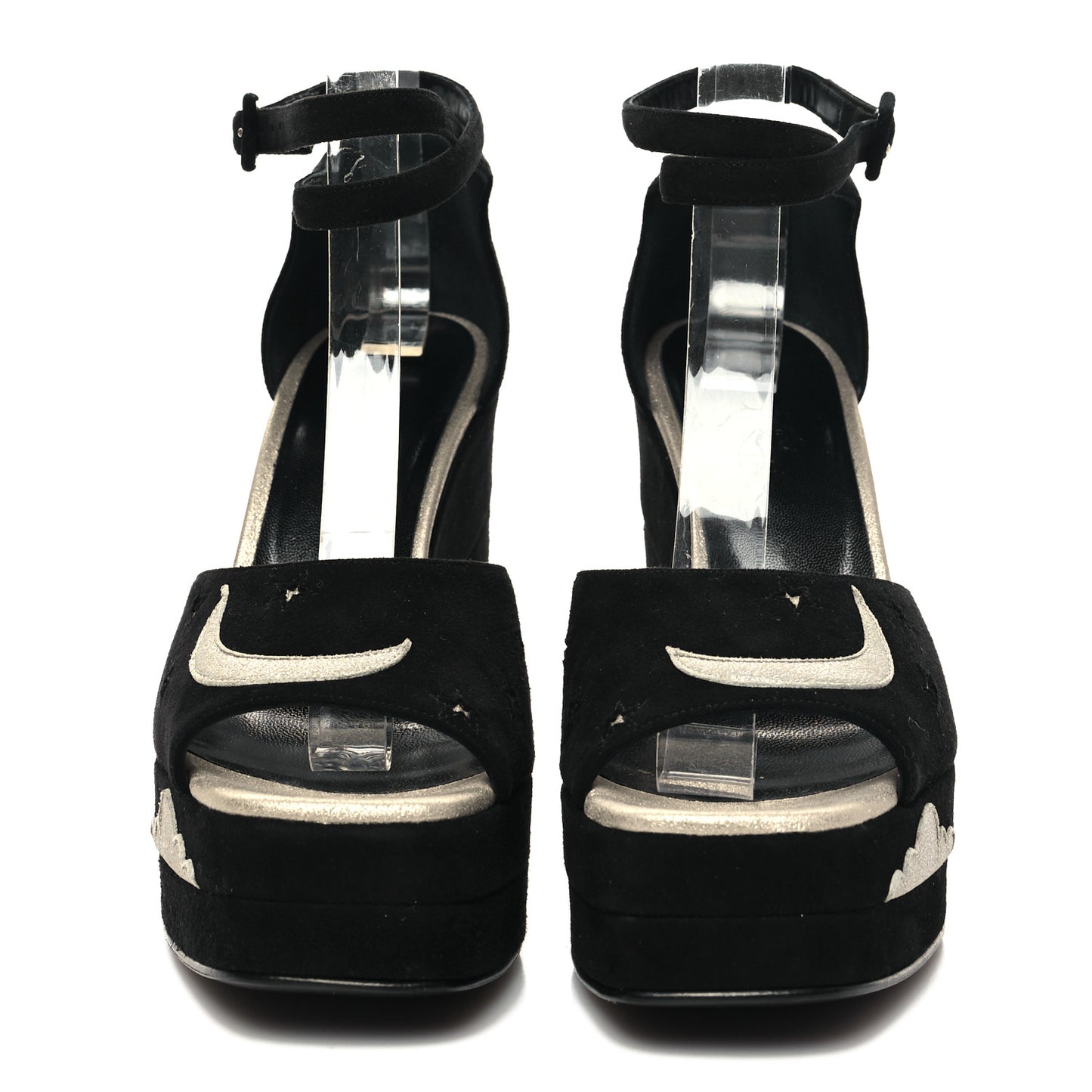 Suede Goatskin Tournis Wedge Sandals 37 Black