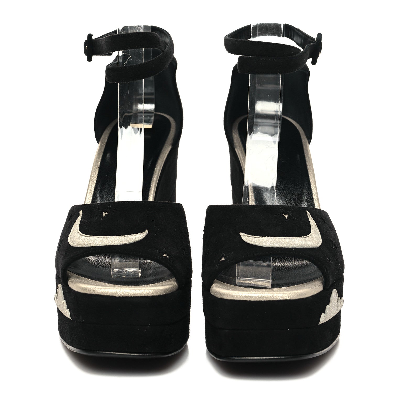 Hermes Suede Goatskin Tournis Wedge Sandals 37 Black 2 of 8