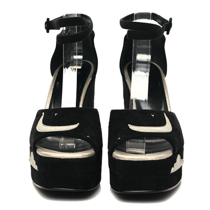 Hermes Suede Goatskin Tournis Wedge Sandals 37 Black 2 of 8