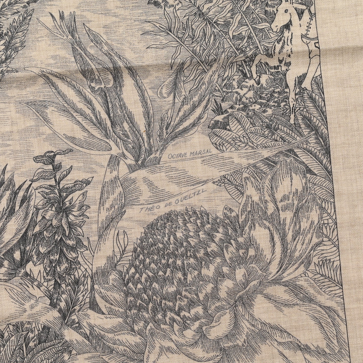 Cashmere Silk Faubourg Tropical Shawl 140 Naturel Gris Anthracite