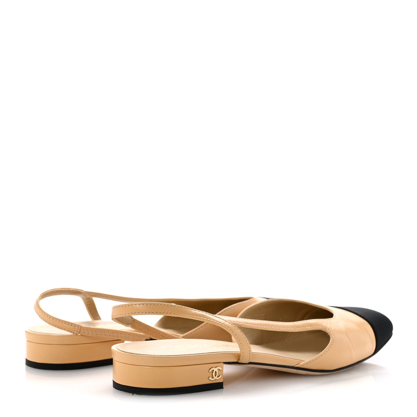 Goatskin Grosgrain Cap Toe CC Slingback Pumps 37.5 Beige Black