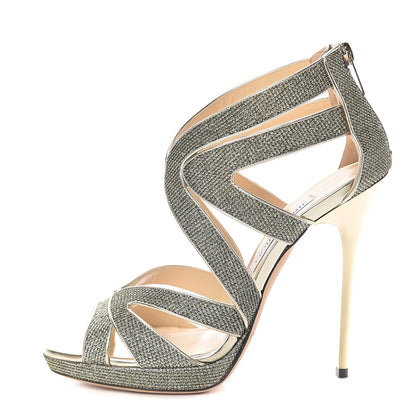Jimmy Choo Lame Glitter Collar Sandal 37 Light Bronze 1 of 7