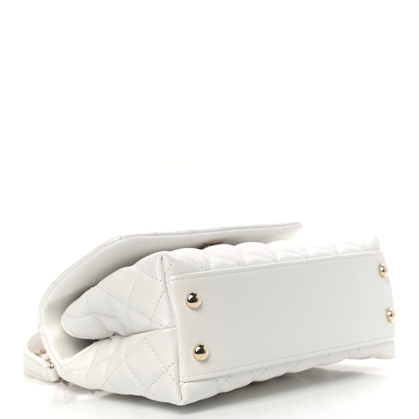 Iridescent Caviar Quilted Mini Coco Handle Flap White