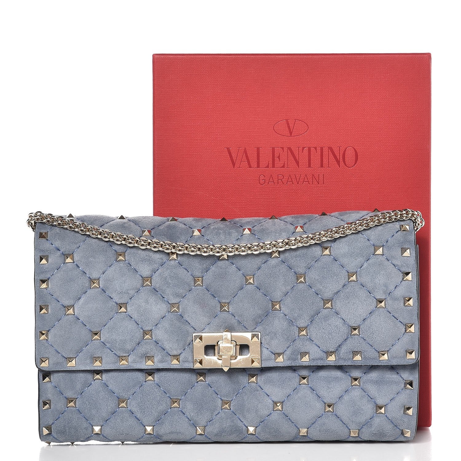 Valentino Garavani Suede Rockstud Spike Wallet on Chain Bright Blue 9 of 9