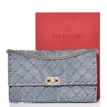 Valentino Garavani Suede Rockstud Spike Wallet on Chain Bright Blue 9 of 9