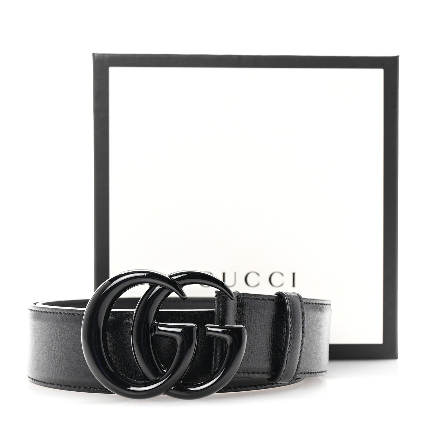 Azalea Calfskin Enamel Monochrome Double G 40mm Belt 90 36 Black