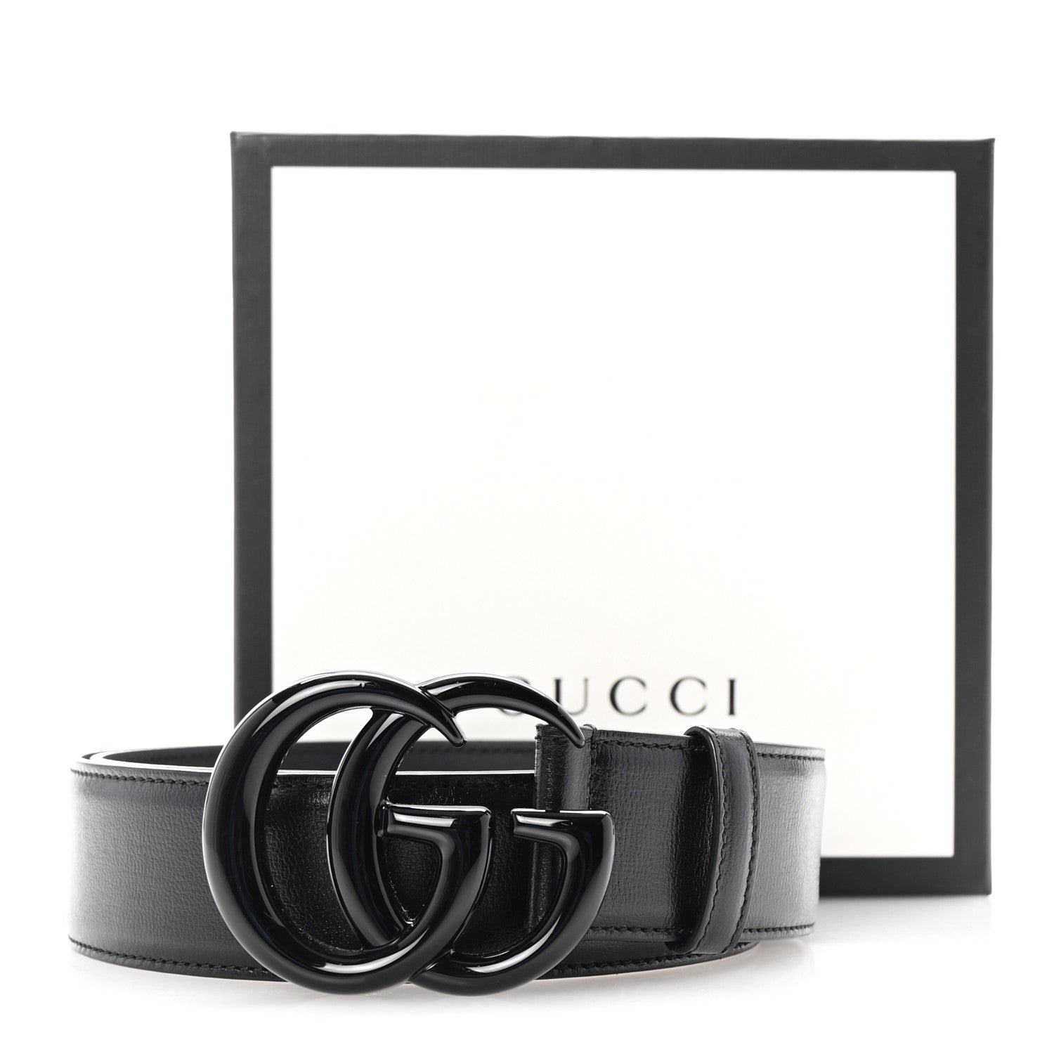 Gucci Azalea Calfskin Enamel Monochrome Double G 40mm Belt 90 36 Black 6 of 6