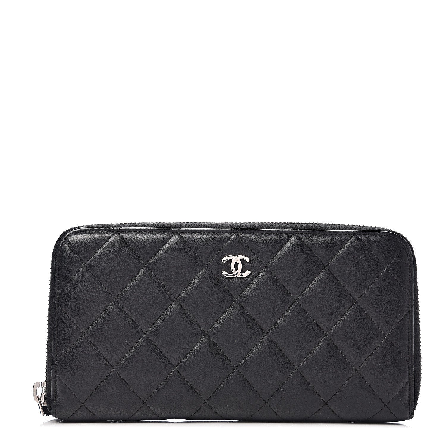 Chanel Lambskin Quilted Large Gusset Zip Around Wallet Black 1 of 7